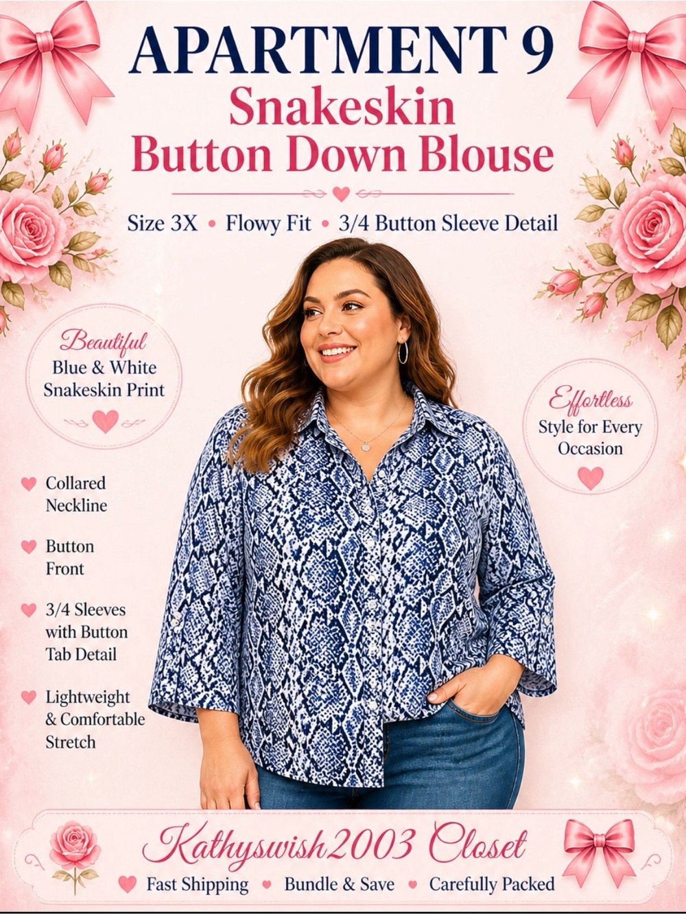 Apartment 9 Women’s Blouse 3X Bust 28”